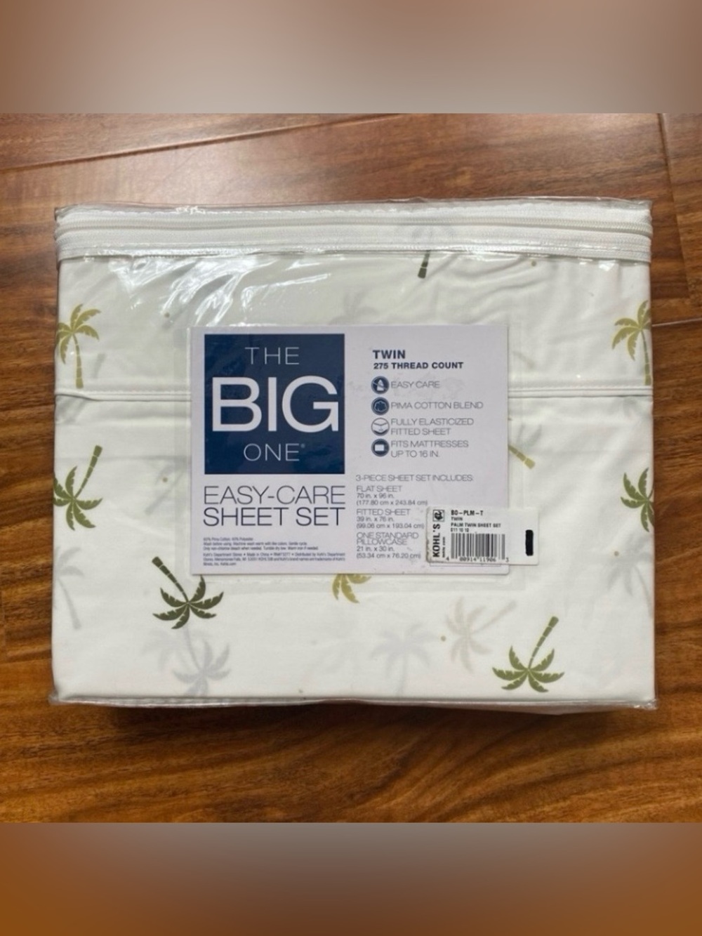 NEW The Big One White Palm Tree Easy Care Sheet 3 Piece 275 Thread Twin Cotton